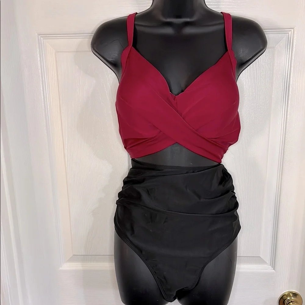 Red & black one piece swim suit, size XXL, NWOT. - Picture 3 of 15